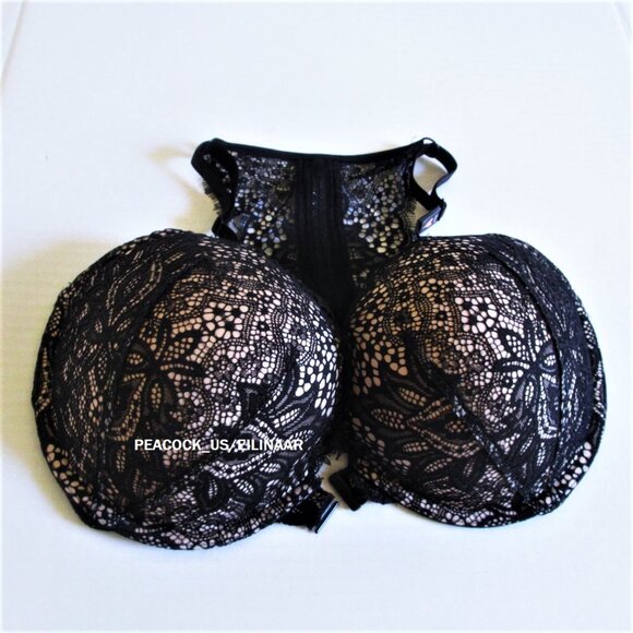 36DD VICTORIAS SECRET Very Sexy Push Up Bra Studded Racerback Front close Black - Picture 4 of 7